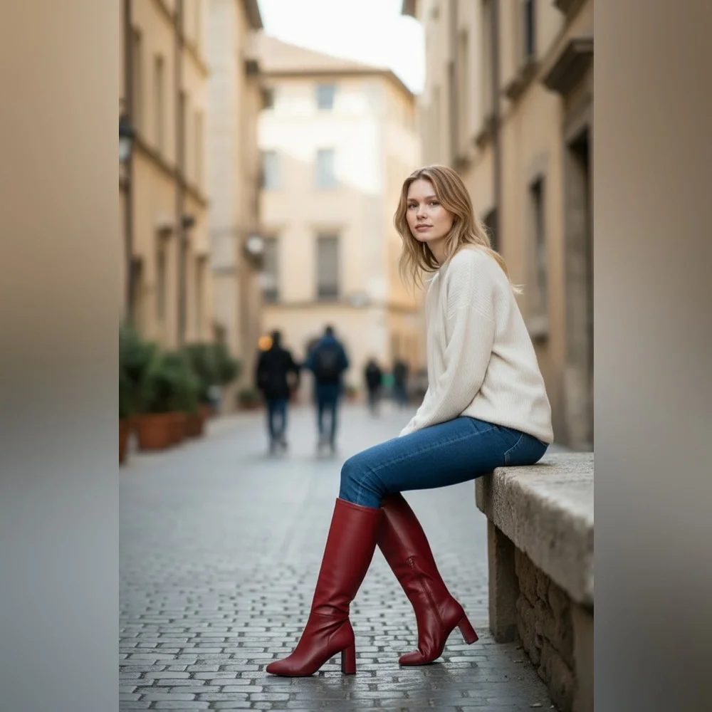 Madden Girl Wise Bordeaux Knee High Boots 6.5 Wide Calf Block Heel Wine NWOT - Picture 3 of 16